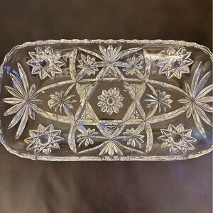 Vintage Cut Glass Starburst Serving Tray Rectangular Crystal Style Dish